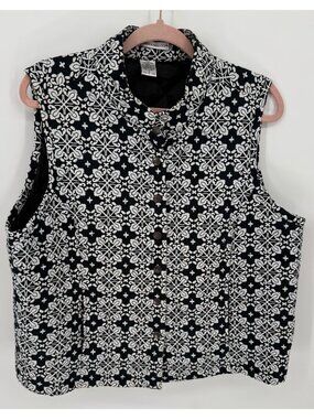 Rebecca Malone Womens Quilted Floral Print Button Front Vest With Pockets Size L